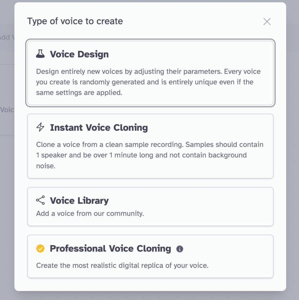 Choosing the Type of Voice to Create